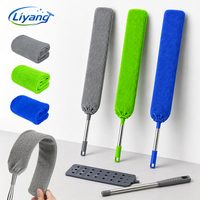 Plumeau à microfibres lavable en gros avec manche télescopique pour espaces étroits sous les meubles et les appareils électroménagers, plumeau de nettoyage ultra-plat