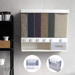 Kitchen <b>Wall</b>-Mounted <b>Double</b> Clear Plastic PP Storage <b>Box</b> Cereal Dispenser Dry Food Whole Grain Rice Bucket Environment-Friendly - Product Image 4