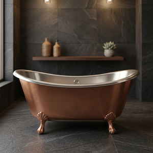 Bañera Ovalada de Cobre de Lujo con Patas, Acabado Envejecido Natural para Baño de Casa u Hotel - Product Image 4