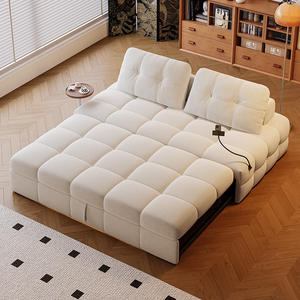 Sofá <span class=keywords><strong>Cama</strong></span> Estilo Crema, Sillón Individual <span class=keywords><strong>Plegable</strong></span>, Sofá <span class=keywords><strong>Puff</strong></span> de Lana de Cordero para Personas Perezosas, Sofá de Metal para Sala de Estar de Apartamentos Pequeños - Product Image 1