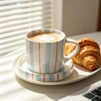 Tasse à café en porcelaine YUBIN style nordique, peinte à la main, rayée, couleur sous-glaçure, haute valeur esthétique, 280 ml, compatible micro-ondes et lave-vaisselle