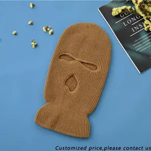 Custom 3 Hole Winter Face Cover Crochet Balaclava Mask Print Embroidery Logo Custom Knitted Balaclava