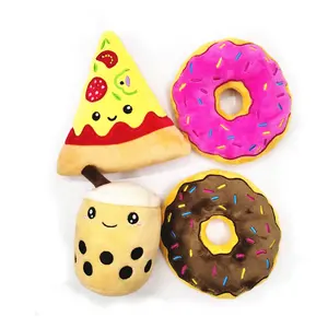 RTS-Juego de comida de felpa para perros y gatos, juguete para mascotas, pizza,donut, taza de buba, pastel de cumpleaños