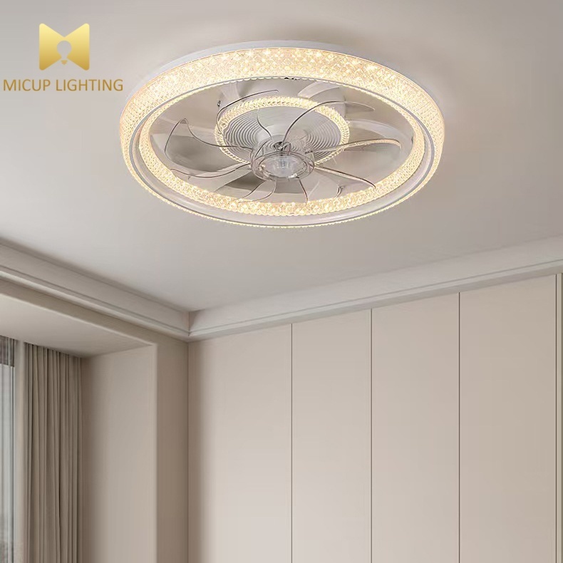 Modern Decorative Crystal LED Ceiling Fan Lights Smart Strong Wind Lights Mute Hanging Lamps Home Decoration