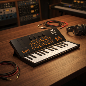 Teclado MIDI Multifuncional Midiplus Band <span class=keywords><strong>Keytar</strong></span> de 25 Teclas Sensibles a la Velocidad con 7 Pads de Percusión RGB y Modo de Arpeggio - Product Image 1