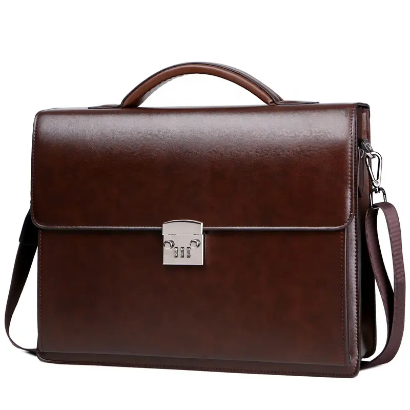 2022 New Business Man Briefcase Wholesale Theftproof OL Handbag PU Leather Hardware Multi-pocket Tote Briefcase With Code Lock