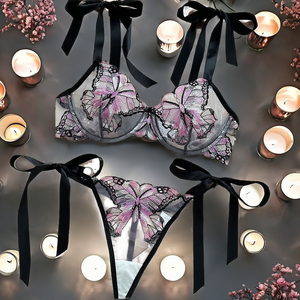 Lune de miel <span class=keywords><strong>Sexy</strong></span> violet maille ensemble de Lingerie pour femmes brodé papillon <span class=keywords><strong>Transparent</strong></span> ODM approvisionnement contrôle de la lumière dentelle Jersey - Product Image 2