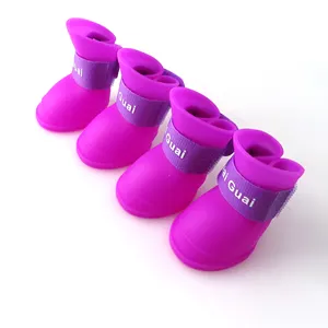 Botas de silicone para cachorro, botas de chuva macias e coloridas, antiderrapante, à prova d' água, conjunto de 4 peças