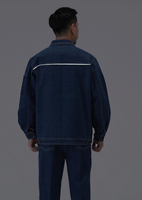 Combinaisons de travail en denim personnalisées, résistantes à l'usure, respirantes, haute visibilité, antistatiques, avec boutons de sécurité et bandes réfléchissantes