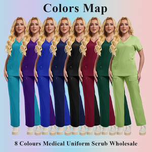 Anti rughe scrub medico chirurgico dentista veterinario pigiama infermiere forniture da <span class=keywords><strong>lavoro</strong></span> top e pantaloni set uniforme per le donne medico - Product Image 6