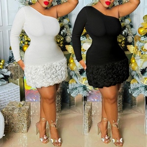 Vestidos de Mujer con Estampado Floral 3D, Manga Larga, Acanalados, de un Solo Lado - Product Image 1