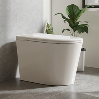 S022 Siège WC intelligent en céramique blanc de luxe, allongé, monobloc, avec affichage numérique, télécommande et capteur de pied pour salle de bain domestique