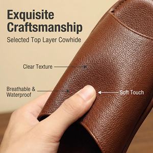 Sandales compensées unisexes en cuir de vachette véritable avec doublure en flanelle, haut de gamme, luxueuses, imperméables, antidérapantes et respirantes - Product Image 5