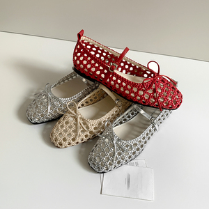 WETKISS Zapatos Planos de Verano para Mujer, Estilo Mary Jane, Tejidos, con Diseño Calado, Tipo Bailarina, Suaves, con Lazo Elegante - Product Image 4