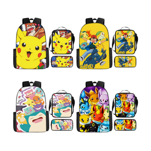 Mignon costume trois pièces dessin animé Poke Mon <span class=keywords><strong>Pikachu</strong></span> sac à dos étanche Messenger sac haute capacité porte-crayon pour étudiant <span class=keywords><strong>cartable</strong></span> - Product Image 1