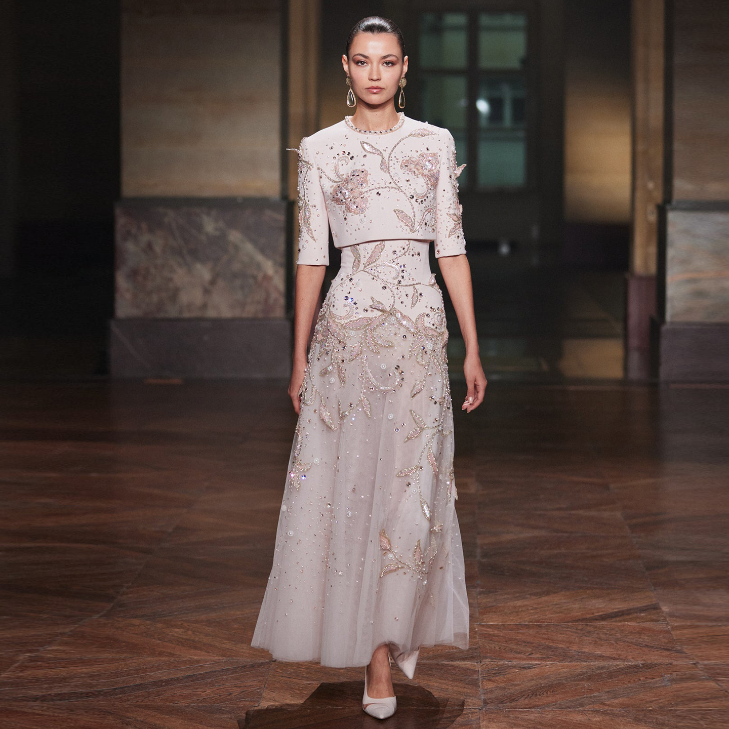 Half Sleeve Dress - Evening Dress - Floor Length Elegant