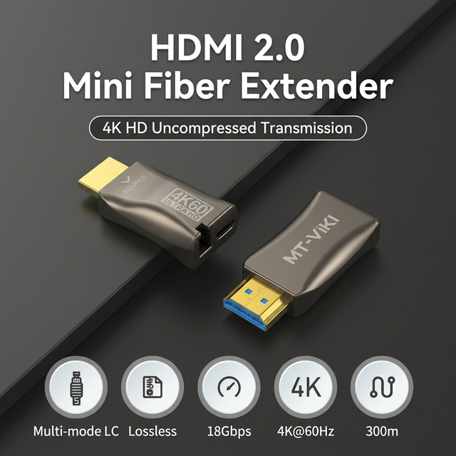 4K60Hz Mini HDMI Fiber Optic Extender with 18Gbps WDM Over OM4 300m Extender for HDTV and Projector