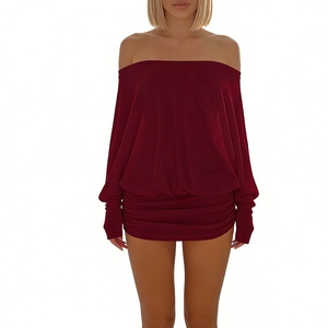 Vestido Mini Bodycon de Fiesta para Mujer con Hombros Descubiertos, Manga Murciélago y Fruncido, Estilo Moda - Product Image 5