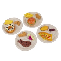 Vente en gros Assiette biodégradable 9 "à 3 compartiments Plateau à vaisselle Assiette ronde à bagasse de canne à sucre