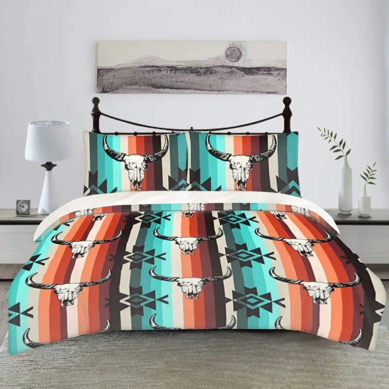 US Twin Full Queen King Set sarung tempat tidur cetakan kaktus kepala sapi desain kustom