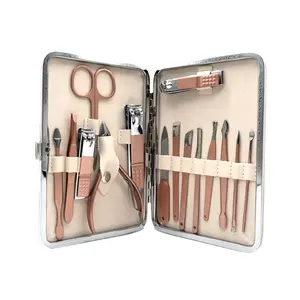 Flat Cuticle Knife 15 In 1 Rose Gold PU Bag Makeup Tools Manicure Sets Pedicure Tools Belong Makeup Tools