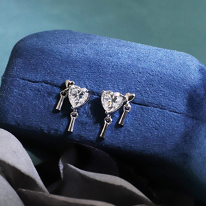 Tianyu Gems <b>Silver</b>-plated Gold Classic, Stylish, Sweet Style <b>Heart</b>-shaped Tassel Moissanite Stud <b>Earrings</b> - Product Image 5