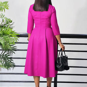 Dernières robes de bureau pour femmes, design automne, robes décontractées élégantes pour femmes, couleur unie, plissées, robes africaines pour femmes, vêtements - Product Image 6