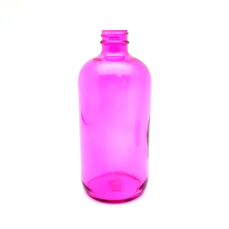 In bulk 16oz Pink boston round Cleaning cosmetic glass bottles with plastic trigger spray lotion pumps sprinkler head