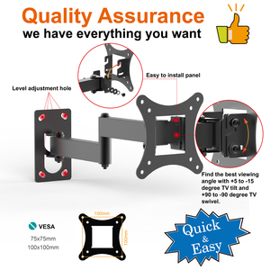 Support mural pivotant pour téléviseur Charmount, VESA max 100x100 mm, compatible avec les téléviseurs de 10 à 32 pouces, inclinaison et rotation, bras robuste pour fixation murale, 62-315 mm - Product Image 2