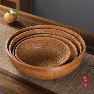 Bamboo Woven <b>Storage</b> <b>Baskets</b> Round Handmade For Kitchen Fruit Tea Snack Organizing Guizhou Origin YY0872 - Product Image 1