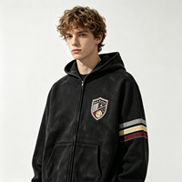 Hoodie Zip Up Bordir Sun Faded Heavyweight Gaya Klasik Streetwear Pria Atasan Kasual Pakaian Merek Fashion Grosir