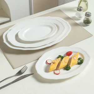 Assiettes <span class=keywords><strong>de</strong></span> <span class=keywords><strong>table</strong></span> en céramique blanches unies à volants, plats ovales pour la maison, la cuisine, le café, le petit-déjeuner, le steak, la cuisine occidentale, usage quotidien - Product Image 2