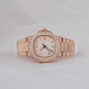 Reloj de Lujo Clásico Personalizado con Movimiento de Cuarzo, Acero Inoxidable, Unisex, Oro Rosa, Diamante Moissanite VVS, Caja Cuadrada, Esfera de 41 mm, 3 BAR - Product Image 5