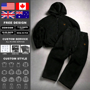 Ensemble sweat-shirt et pantalon de survêtement en sherpa pour homme, broderie personnalisée OEM KIingSen, hiver, épais, streetwear - Product Image 1
