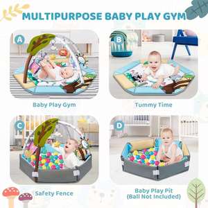 Tapis de jeu convertible avec 6 jouets sensoriels détachables, tapis de jeu lavable pour bébé de 0 à 6 à 12 mois - Product Image 4