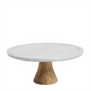 Base Redonda de Mármol Blanco para Pastel, Pedestal de Madera, Soporte Elegante para Pastel de Boda, Plato para Servir - Product Image 1