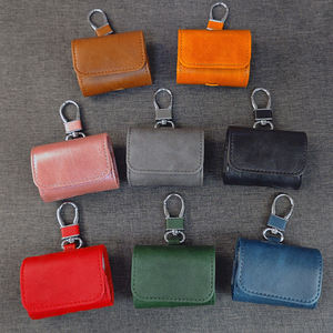 Venta Directa de Fábrica, Funda Universal para Auriculares con Textura de Cuero Vacuno, Estilo Gancho, Color Sólido, Protectora para Airpods - Product Image 1