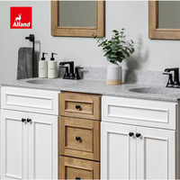 Meuble-lavabo de salle de bain en bois massif Alland Custom, bicolore, en bois de bouleau teinté blanc, avec miroir encadré en bois