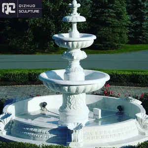 定制手工雕刻大型现代户外花园天然石池三层大理石喷泉