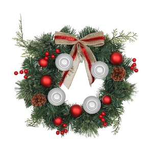 <span class=keywords><strong>Couronne</strong></span> <span class=keywords><strong>de</strong></span> Noël en rotin tressé EAGLEGIFTS avec fleurs artificielles en plastique et bougie - Product Image 1