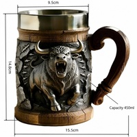 Chope à Bière Vintage Taureau Sauvage Relief MAA104 Acier Inoxydable Résine Tankard Retro pour Fête Pub Cadeau