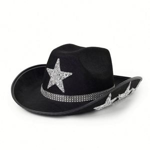 Sombreros Vaqueros con Estrellas de Diamantes de Imitación Estilo Occidental, Logotipo Personalizado, Halloween, Novia, Viajes, Casual, Unisex, 4 Estaciones, con Cuerda - Product Image 2