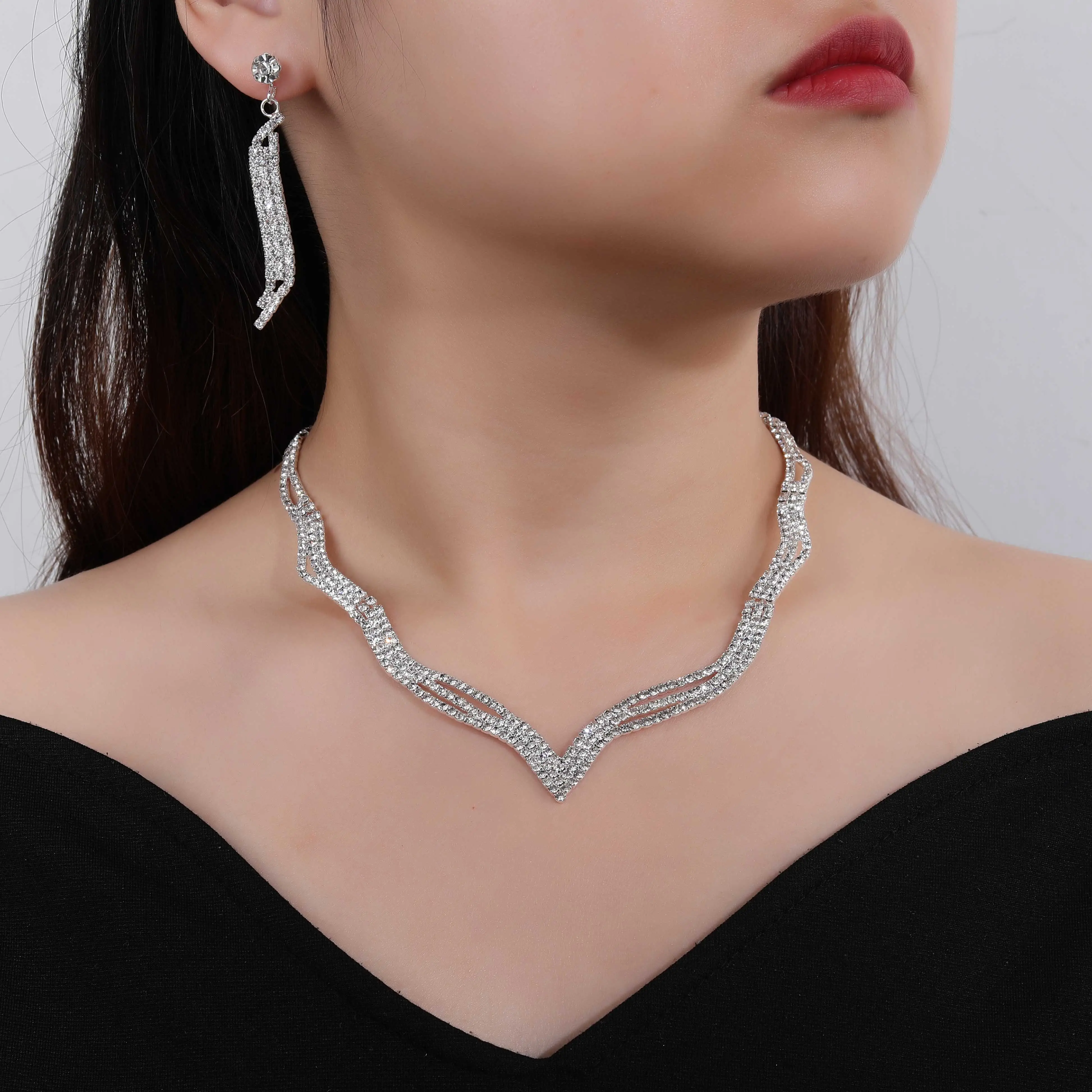 großhandel luxus indien braut kubik mossanit silber 925 steine strass diamant feine halskette sets schmuck hochzeit Name