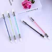 Stylo de perçage à tête Double face en Silicone, 1 pièce, avec poignée en cristal, pour le Nail Art et la manucure