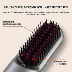 Moderno Portable Negative Ion PC <strong>Tooth</strong> Hair Brush <strong>Straightener</strong> with Adjustable Heat Settings Mini Cordless Home Use Hair Styling - Product Image 5