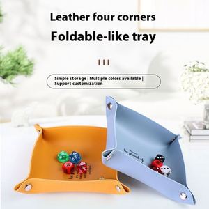 Minimalist Eco-friendly Modern Dice Leather <b>Key</b> Storage Box Foldable Four-Corner Hidden Buckle Tray Thickened PU - Product Image 2