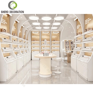 <b>White</b> Arched Makeup Display Shelf Gold <b>Frame</b> Cosmetic Store Interior Design Professional Makeup Shop Fitting Showcase - Product Image 1