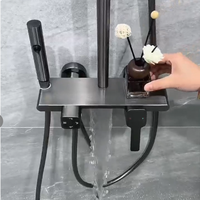 Robinet de douche thermostatique gris anthracite en aluminium avec fonctions Pause/Pluie/Douce, mitigeur à poignée unique, barre coulissante carrée, fixation murale, pour hôtels et usage domestique