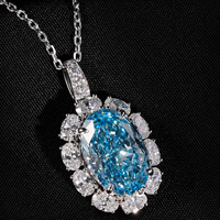 Collier pendentif en diamant de laboratoire ovale bleu fantaisie certifié IGI, or massif 14K 18K, micro-pavé halo, bijoux en diamant
