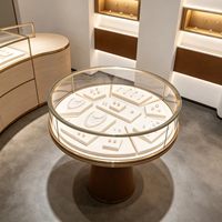 Table de présentation de bijoux en verre ronde avec éclairage LED, vitrine de vente au détail, comptoir d'exposition